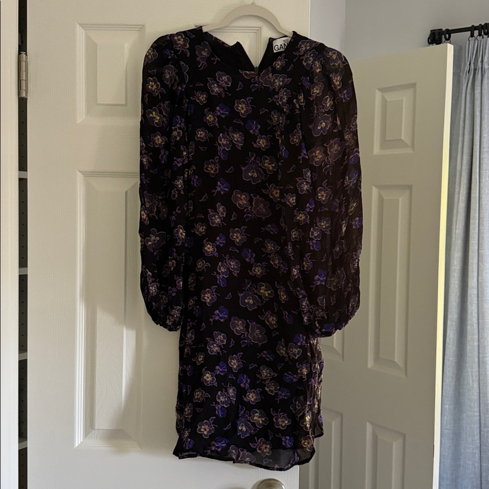 Ganni Black and Purple Floral Dress
